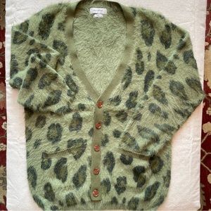 Incredible Urban Outfitters Fuzzy Green Leopard Cardigan, M